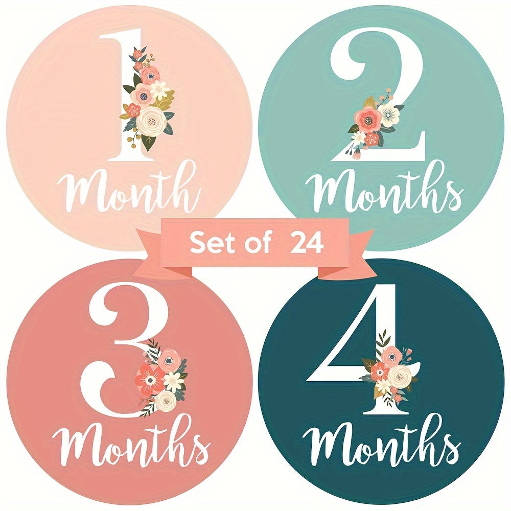 Monthly Milestone Stickers Set of 24 Floral Growth Milestones for New Parents