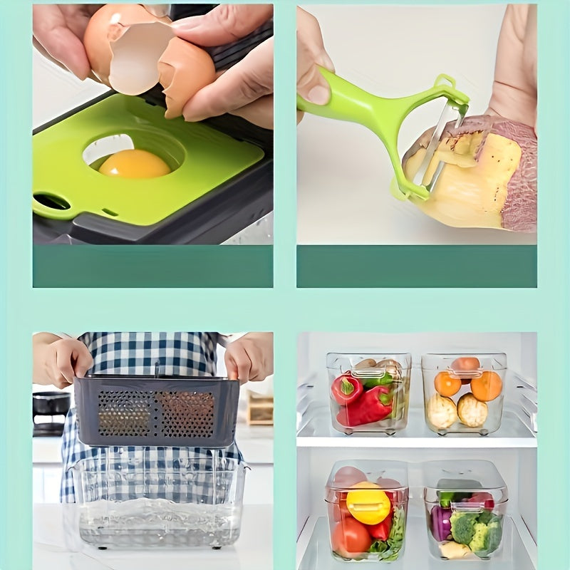 16/22 Combination Kitchen Vegetable Knife Set with 8 Stainless Steel Blades and Food Safe Containers