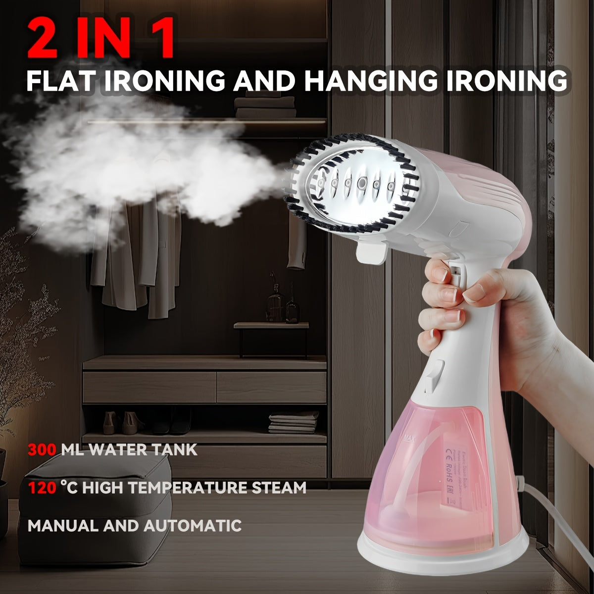 Handheld Fabric Wrinkle Remover, High Power, Easy to Use, Compact Ironing Machine