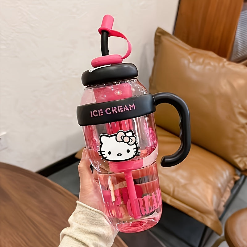 Large Hello Kitty Water Bottle with Straw for Sports Office Camping and School Use