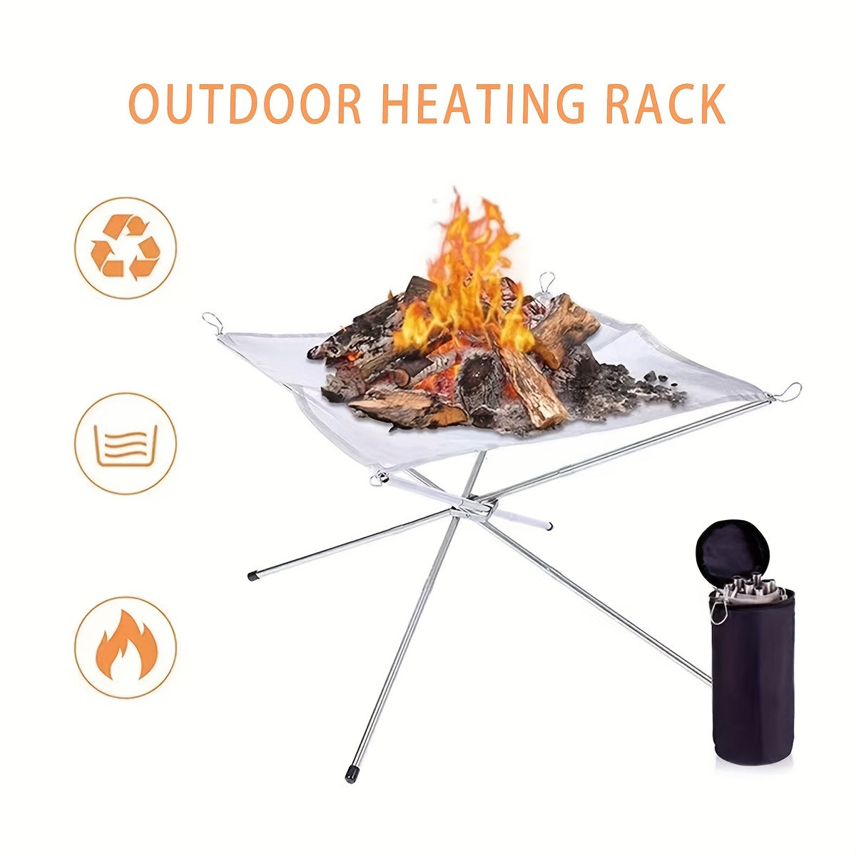 Portable Stainless Steel Campfire Grill with Collapsible Fire Stand and Log Carrier