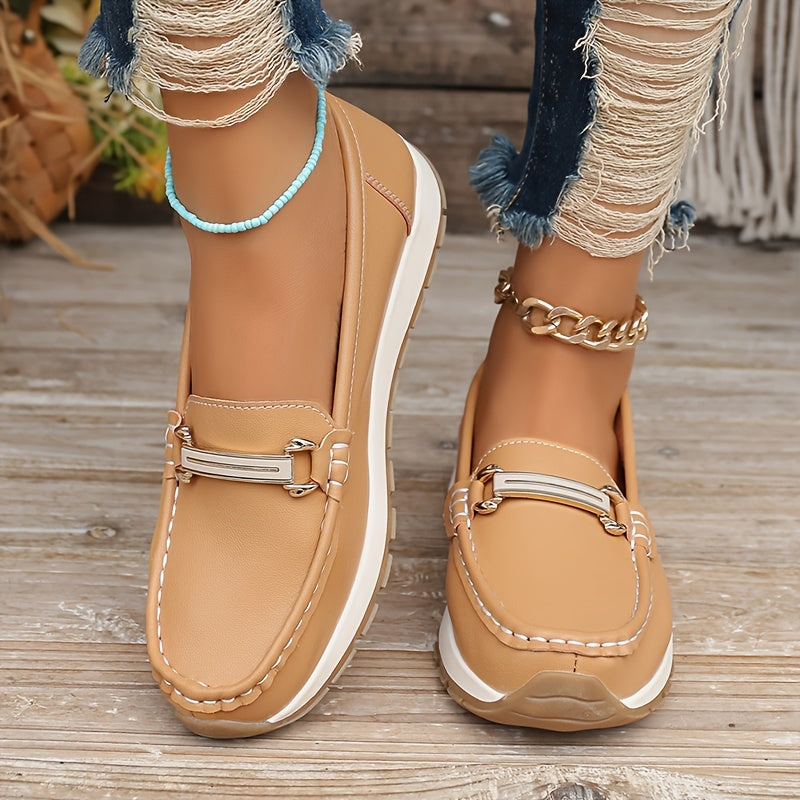 Women's Slip-On Loafers Faux Leather Casual TPR Sole Round Toe Autumn Shoes