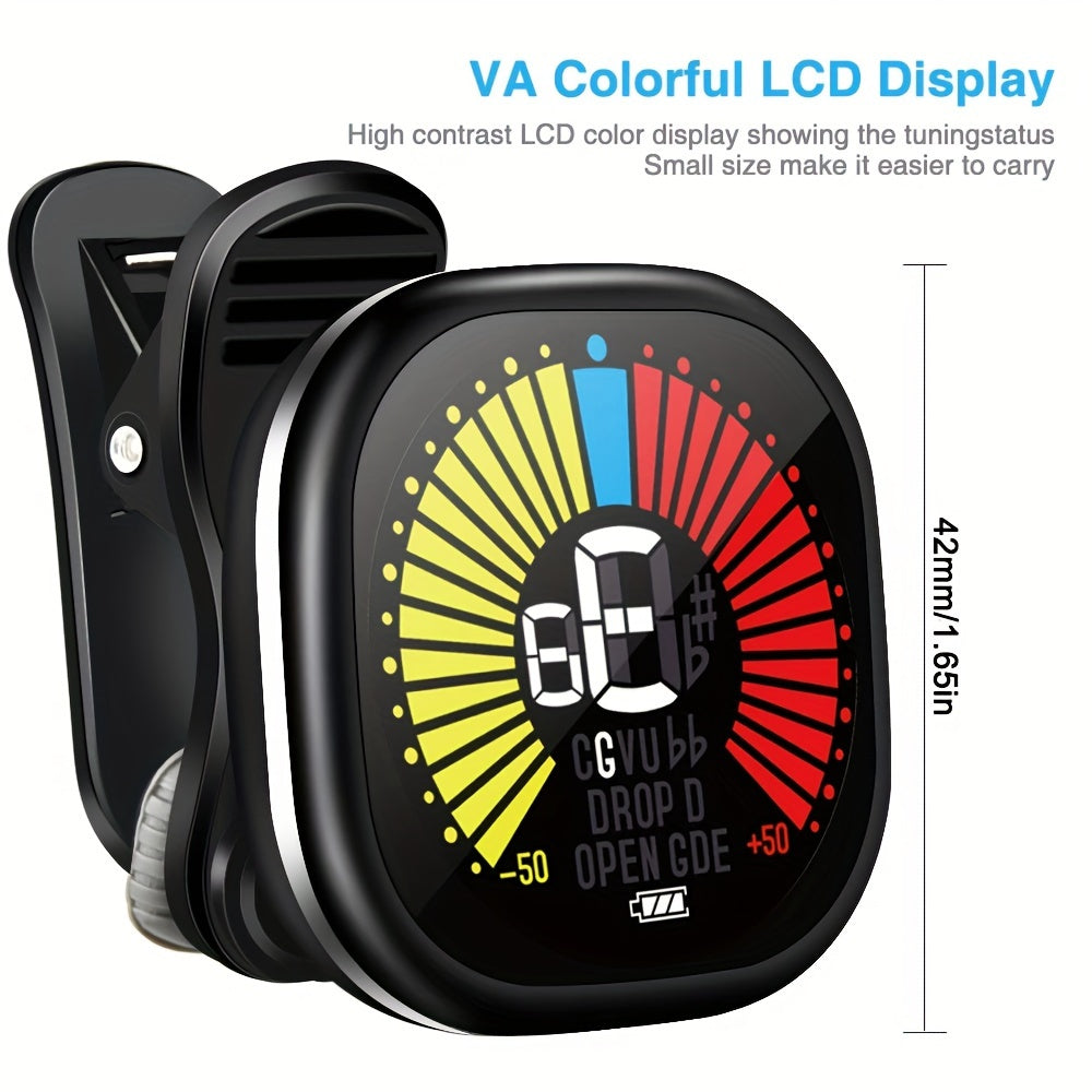 Cherub WST-670 qayta zaryadlanadigan klip-on tuneri, VA rangli ekran bilan, gitara, skripka, ukulele uchun xromatik tunerlash - litiy batareyali ko'p asbobli raqamli tuner