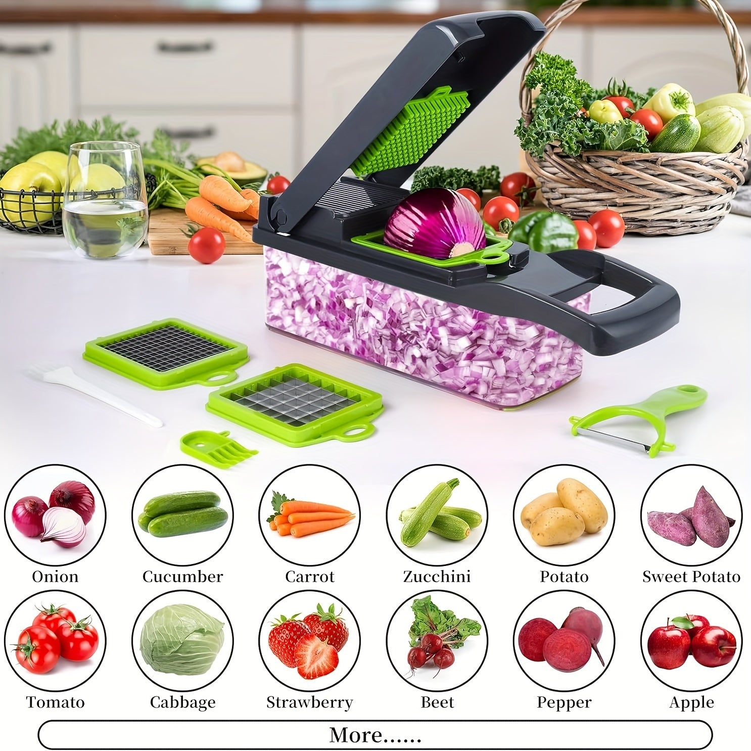 16-In-1 Vegetable Chopper Slicer Set with 8 Blades and Onion Mincer