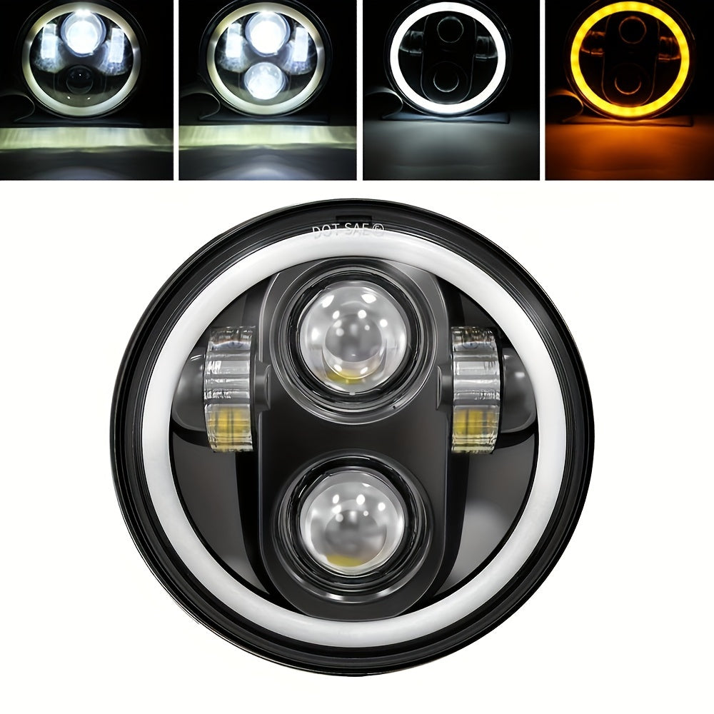 Farola de motocicleta LED de cromo negro de 5.75 pulgadas con halo DRL y señal de giro