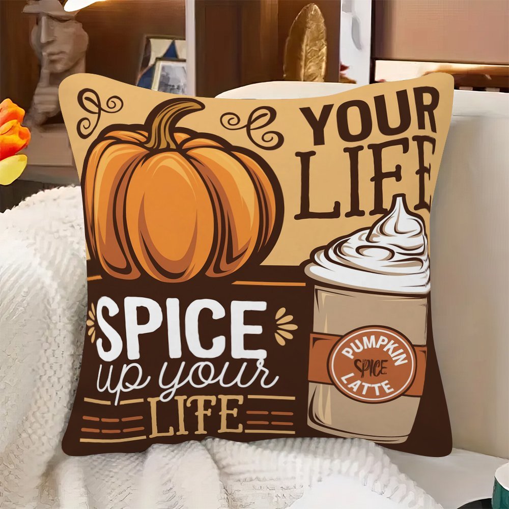 Pumpkin and Latte Autumn Pillow Cover 45.72cm Single-Sided Polyester Home Decor