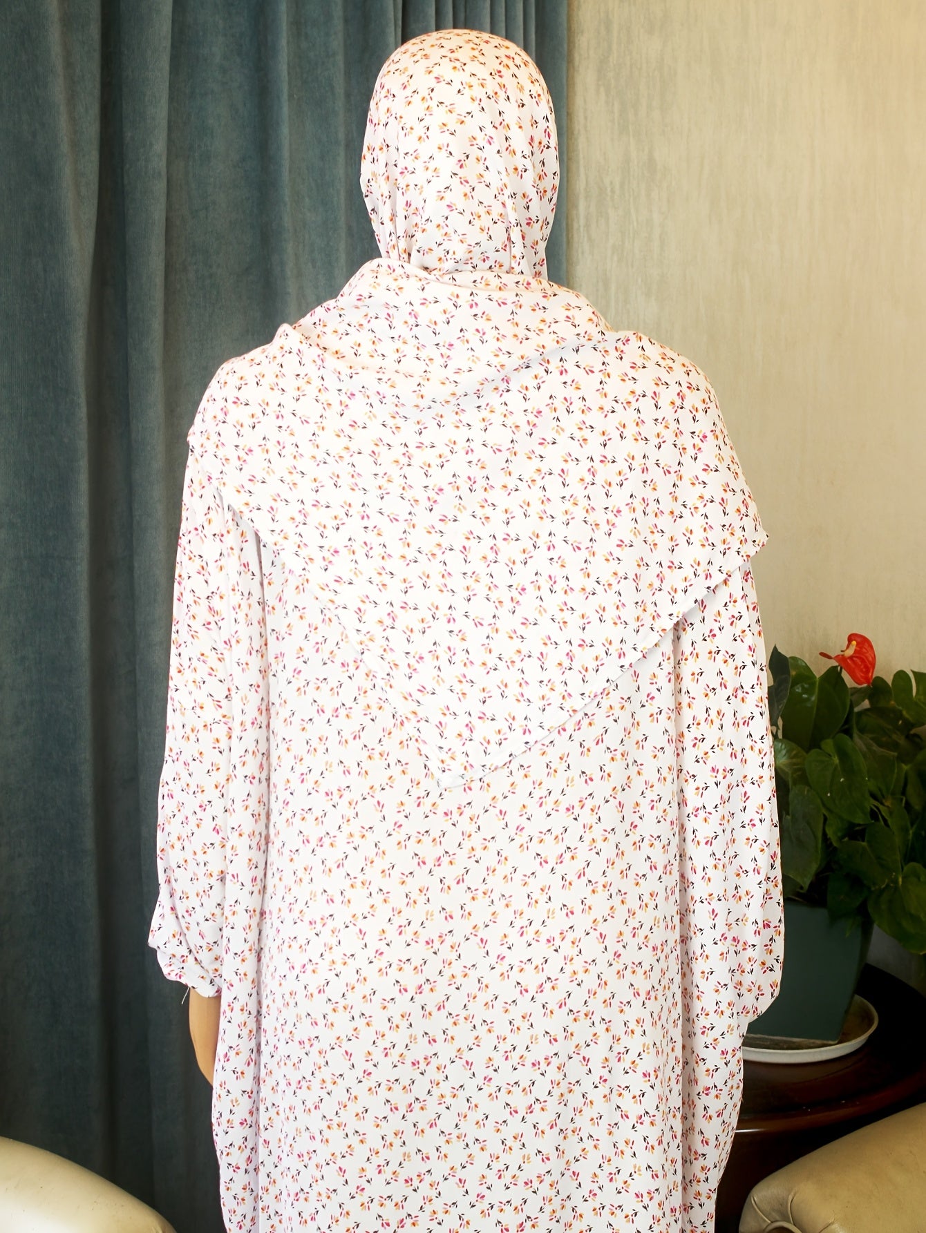 Plus Size Muslim Abaya Dress for Women Floral Print Loose Fit Eid Casual