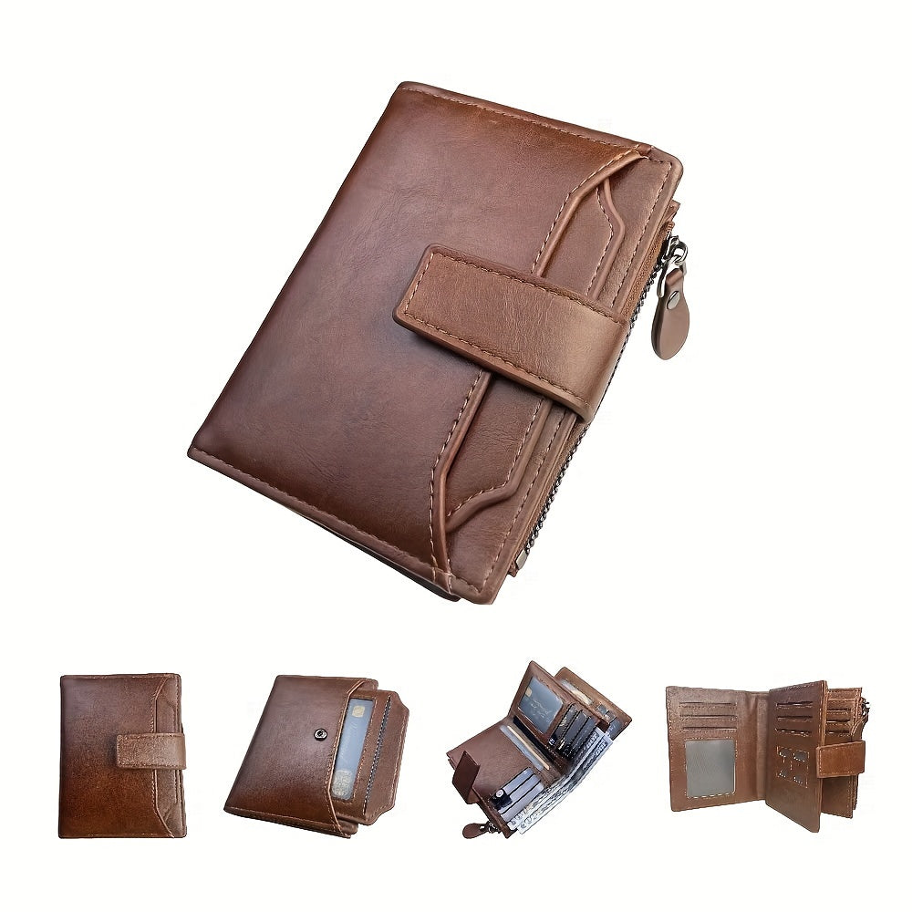 Мужской короткий кошелек из искусственной кожи с ретро-многокартными слотами, черный