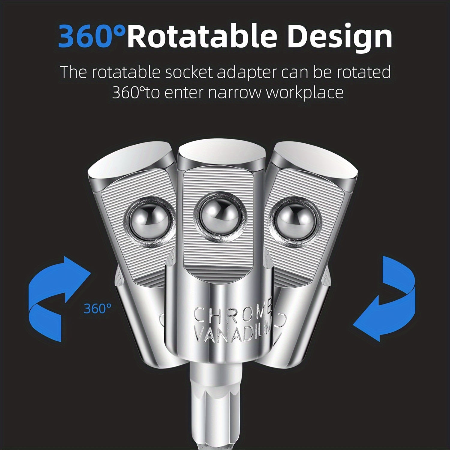 4-Piece Impact Driver Socket Set with 360° Rotatable Hex Shank and 105° Right Angle Holder Chrome Vanadium Steel