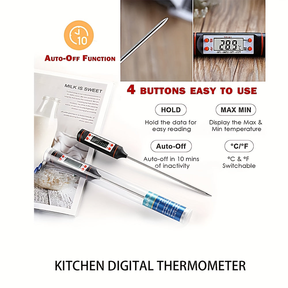 Termómetro digital de carne con pantalla digital, precisión de 0.1, alimentado por batería, sonda para cocinar alimentos y barbacoa