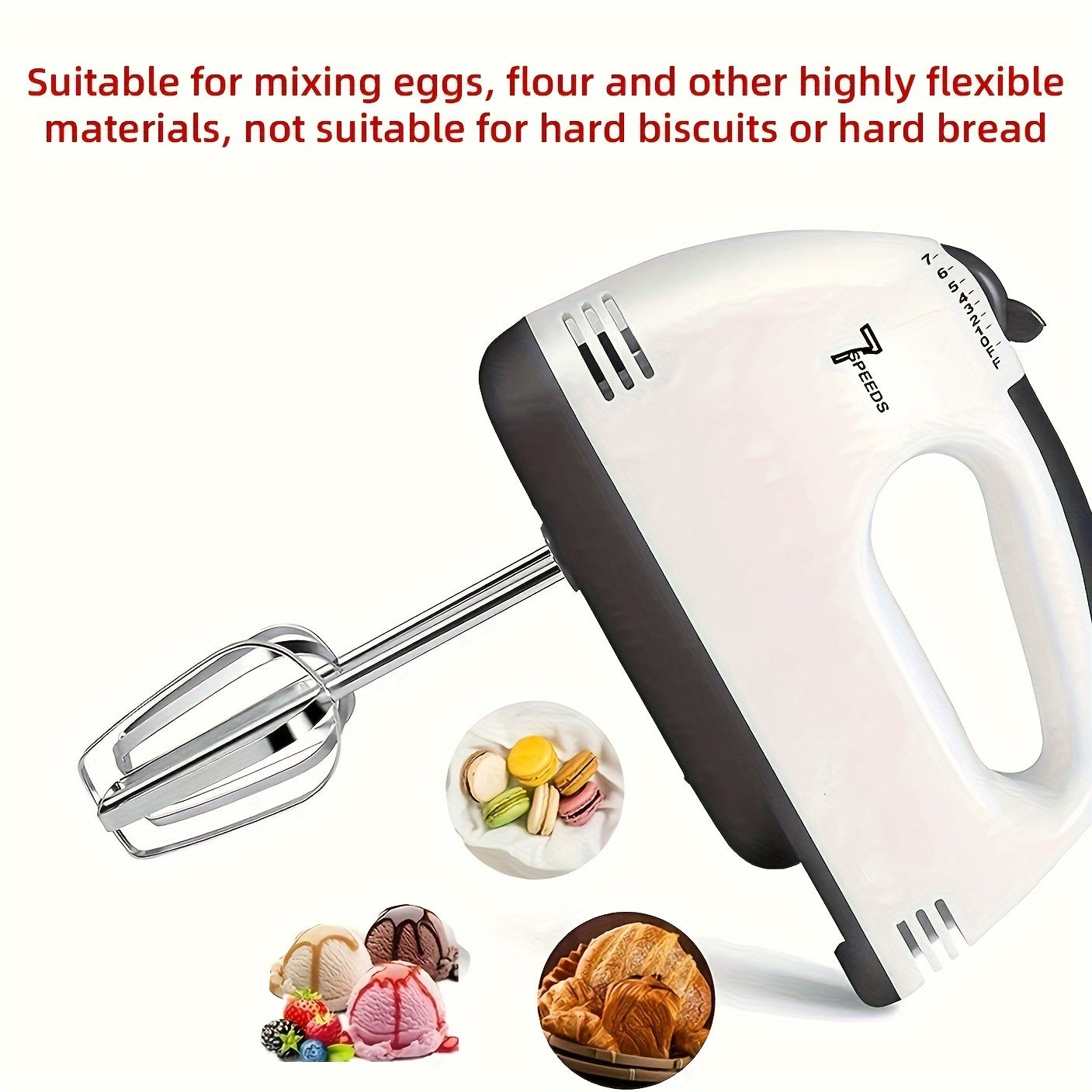 7-Speed Handheld Electric Mixer Set with Whisk Beater Attachments and Bowl