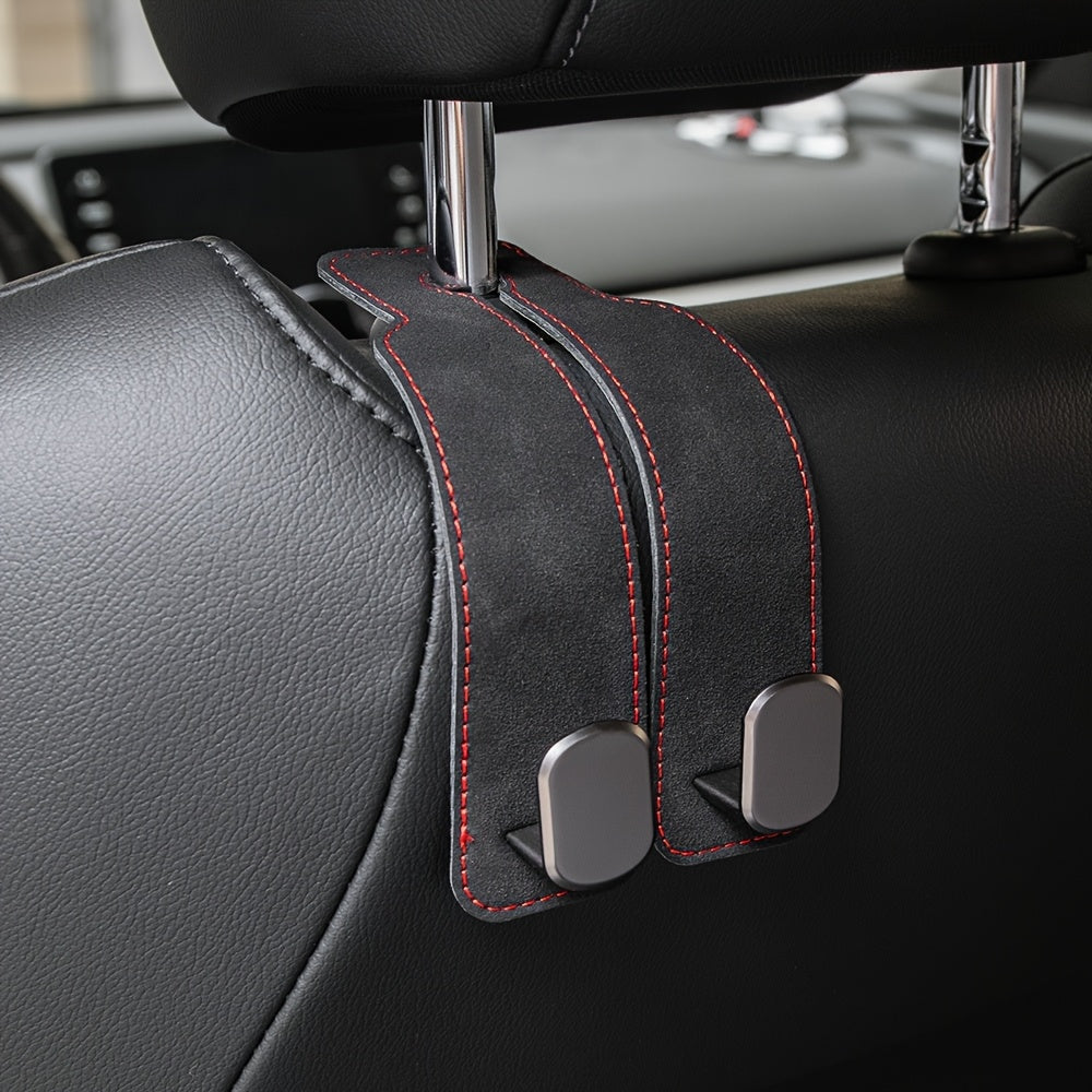 Universal Faux Leather Car Seat Back Hook Double Suede Storage Hanger Auto Headrest Organizer