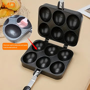 6-Cavity Nonstick Egg Waffle Maker Rust-resistant aluminum alloy pan long handle