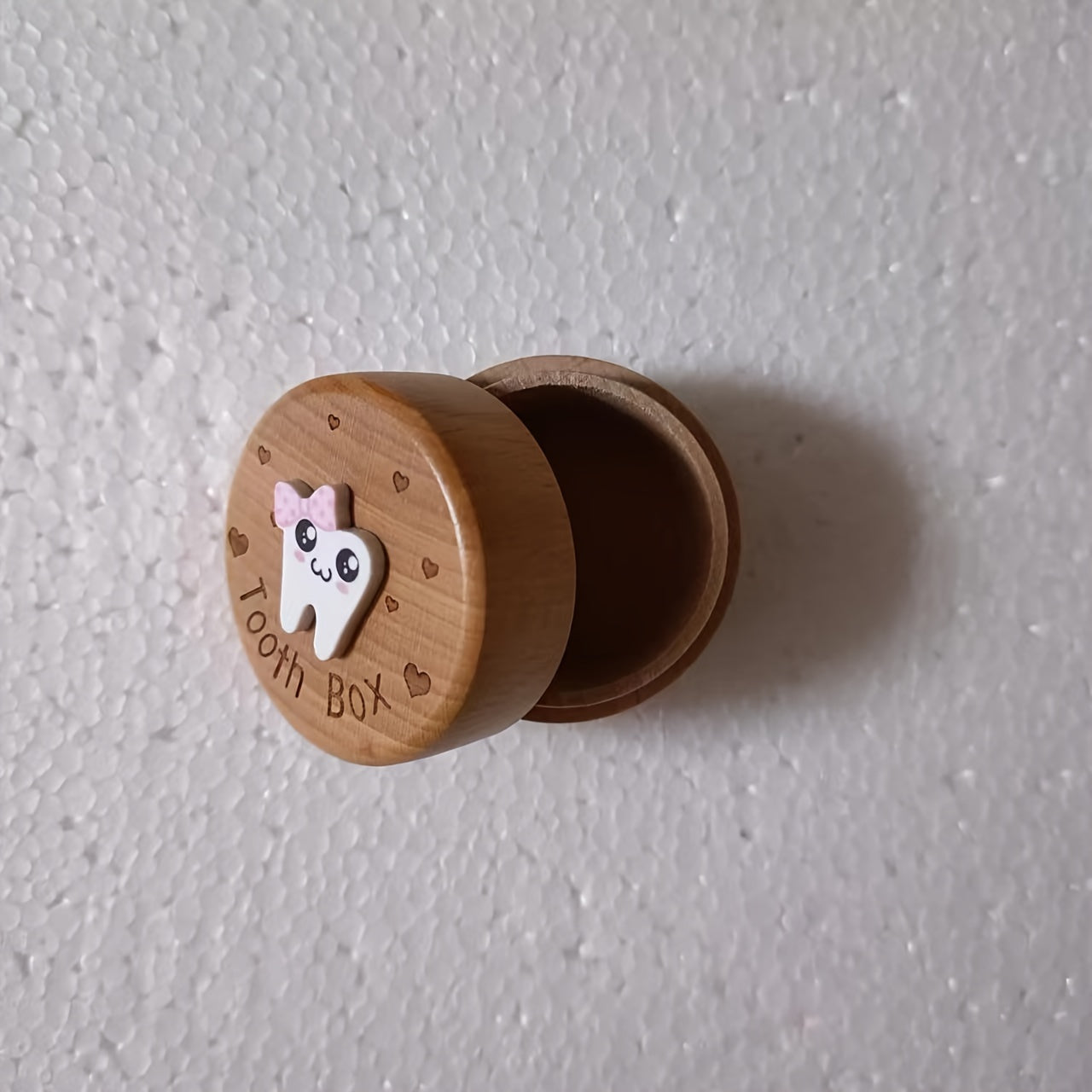 Wooden Tooth Fairy Box for Kids Round Keepsake Gift for Boys and Girls