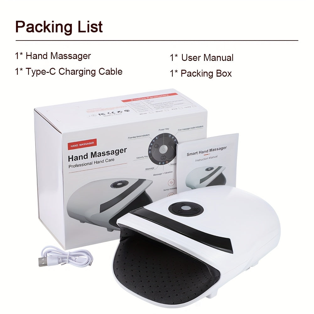 USB Rechargeable Hand Massager with Heat Vibration 5 Modes Finger Care Black White