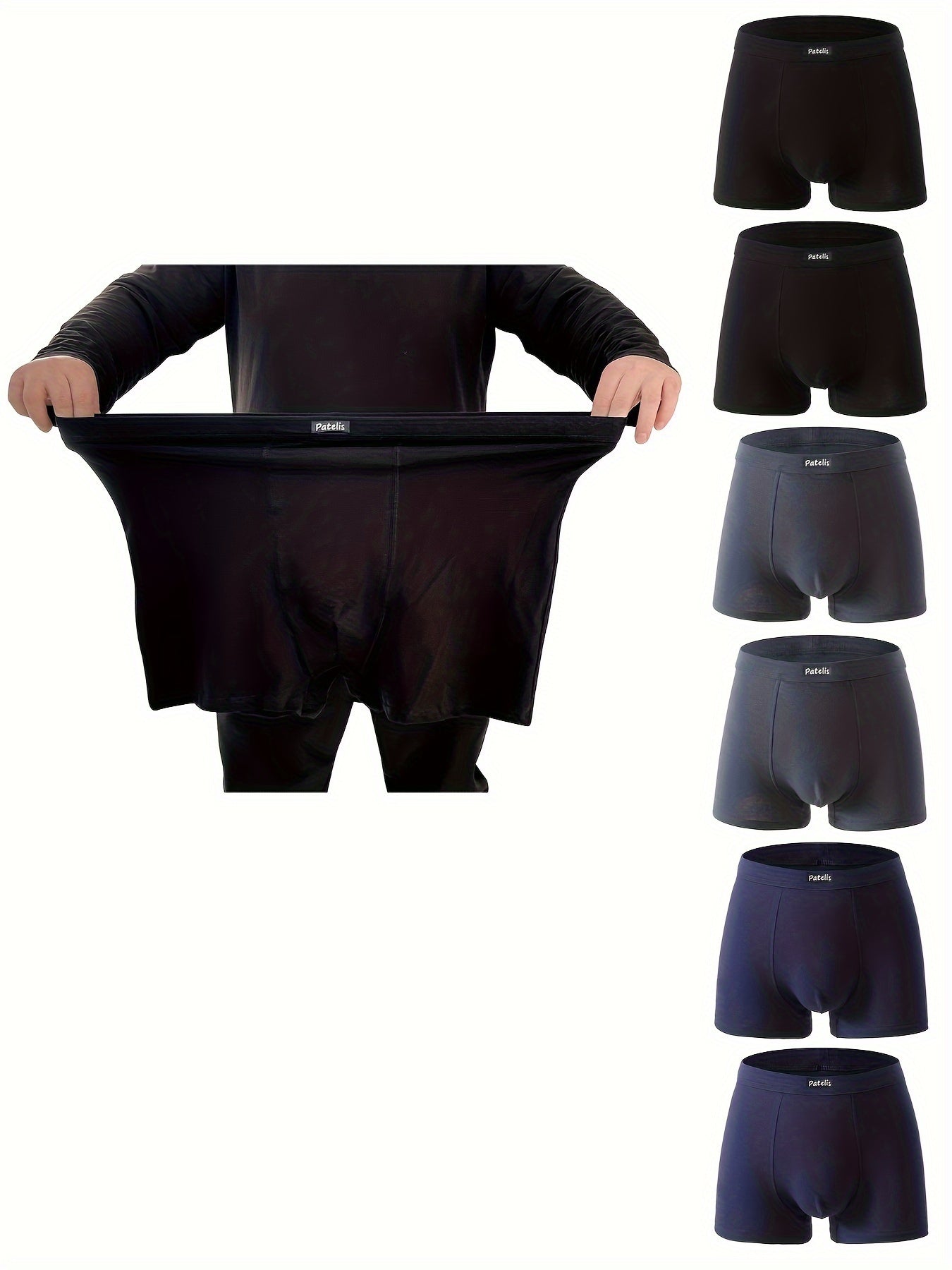 Men's Plus Size Boxer Briefs 6 Pack Breathable Cotton Spandex Non-Transparent Black Gray Blue