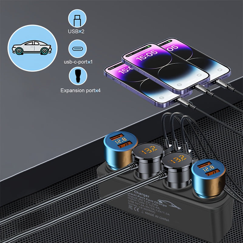 7-in-1 Fast Car Phone Charger with 3 USB Ports for 7 Devices Multiple Styles