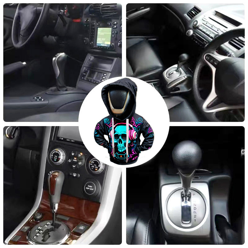 Unisex Polyester Skull Hoodie Car Gear Shift Knob Cover Dustproof Transmission Decor