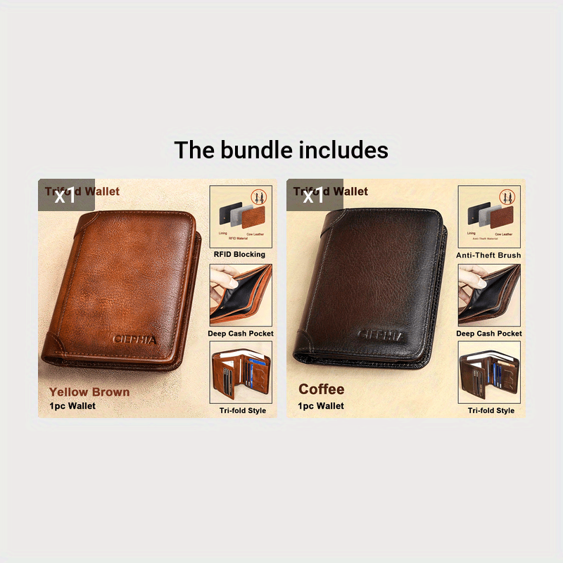 Vintage Genuine Leather Wallet for Men RFID Blocking Deep Brown Slim Bi-Fold