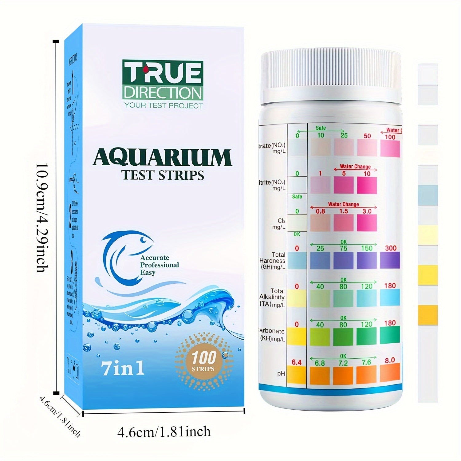 7-Way Aquarium Test Strips for Freshwater Saltwater Fish Tanks Ponds Water Quality