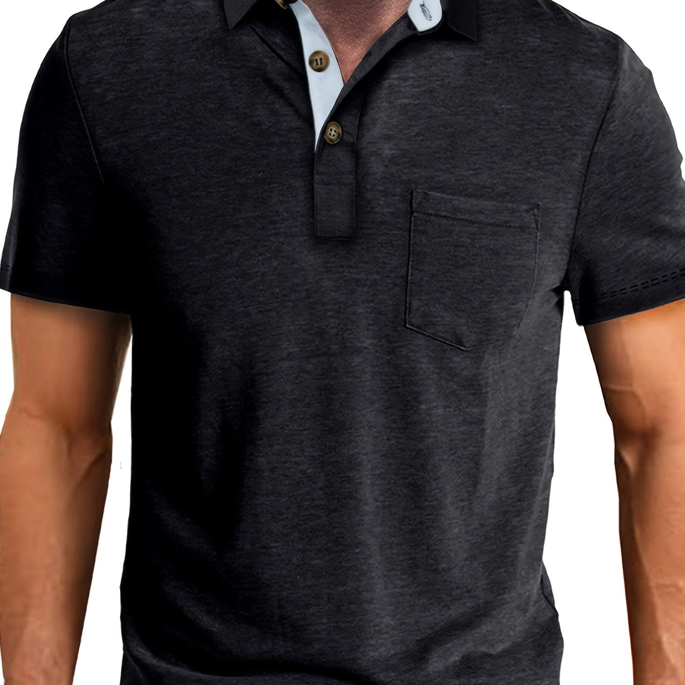 Men's Plus Size Plaid Collar Pocket T-Shirt Summer Knit Polyester