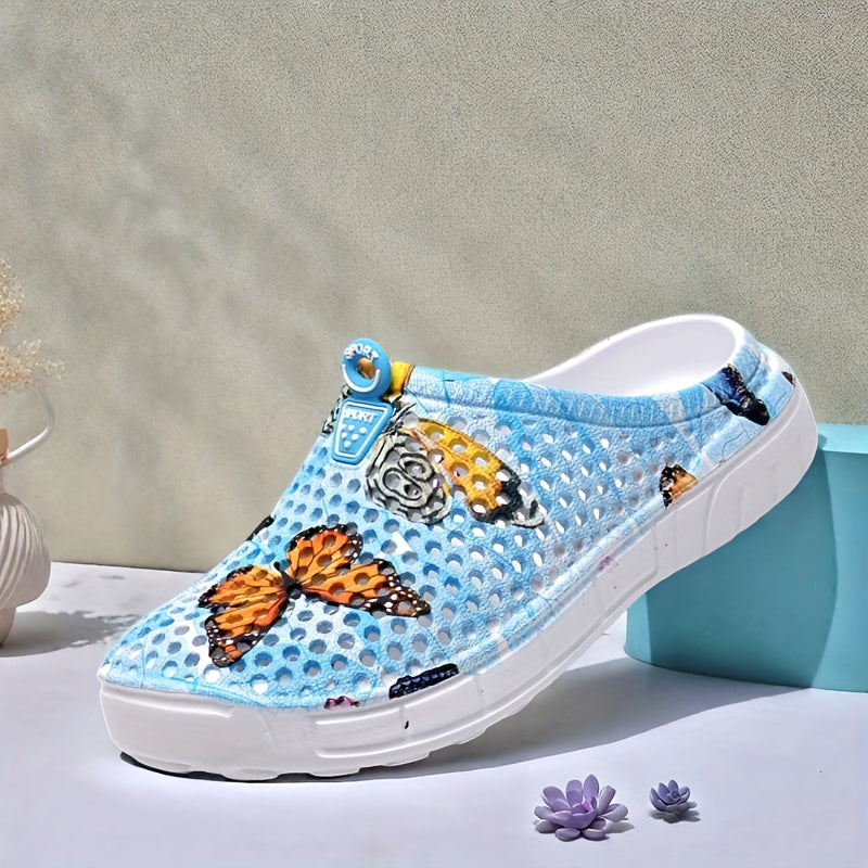 Women's Butterfly Print Slip-On Loafers Lightweight EVA Comfortable Pastel Shoes