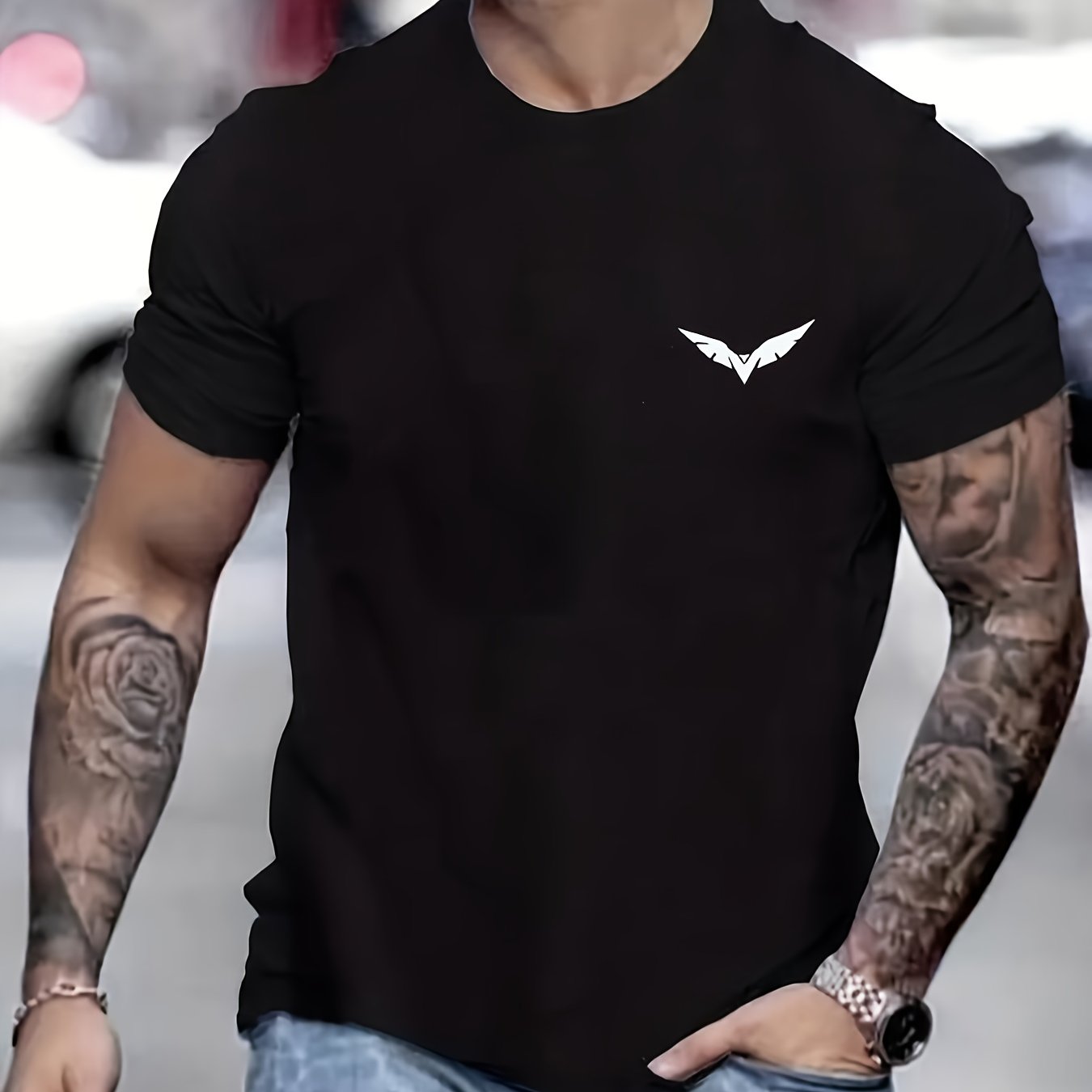 Men's Casual Short Sleeve T-Shirt Polyester Knit Solid Color All Seasons