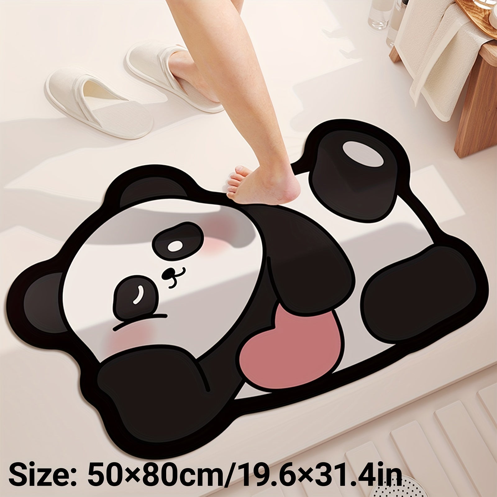 Alfombra de baño con estampado de panda absorbente, antideslizante y de secado rápido para uso en baño o exterior