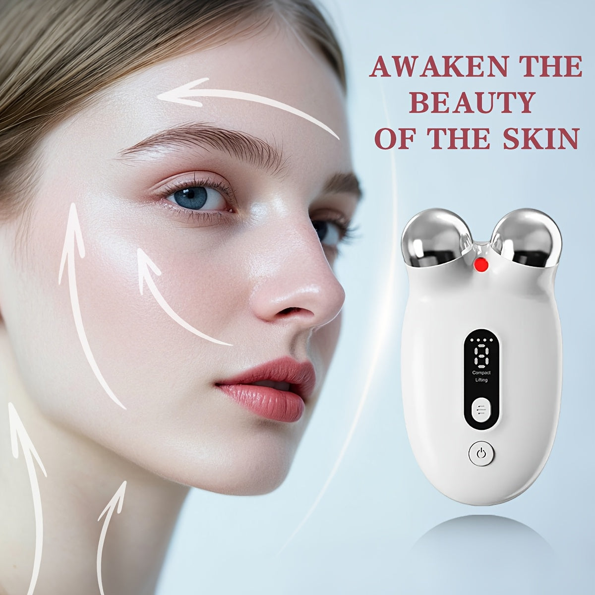 Light Beige USB Rechargeable Face and Neck Massager with 3 Modes and 9 Intensity Levels