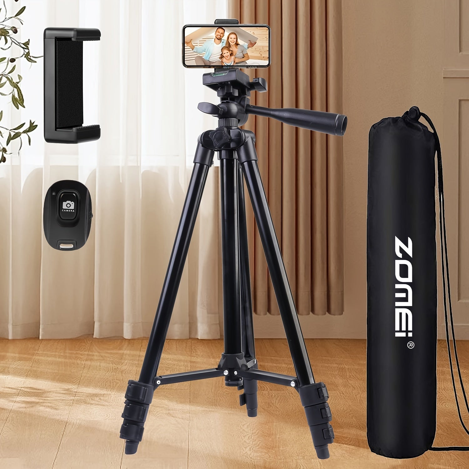 129.54cm Aluminum Tripod with Remote Control Phone Holder for Recording and Streaming