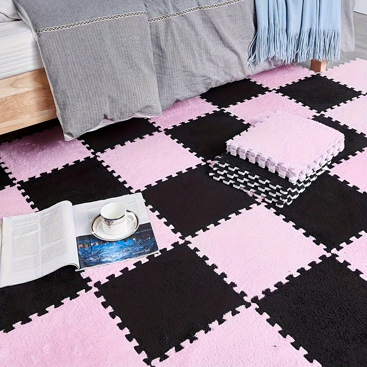 Set of 24 Interlocking Lounge Rugs for High-Traffic Areas Spring-Themed Carpets