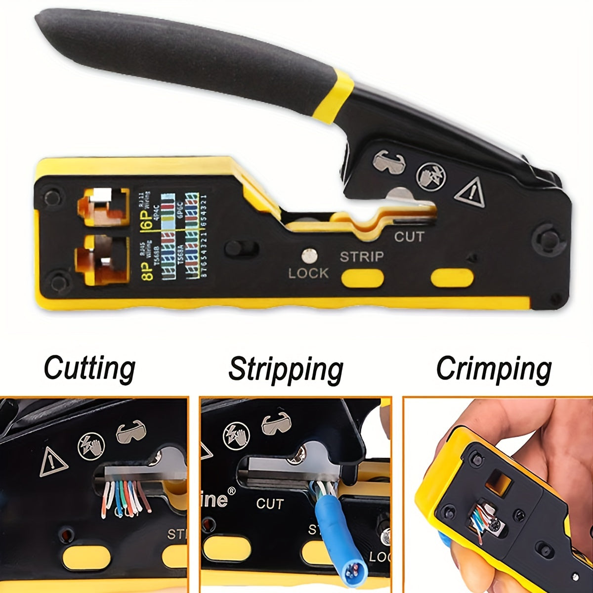 Ratcheting Data Cable Crimping Tool for RJ11 RJ12 RJ45 Connectors