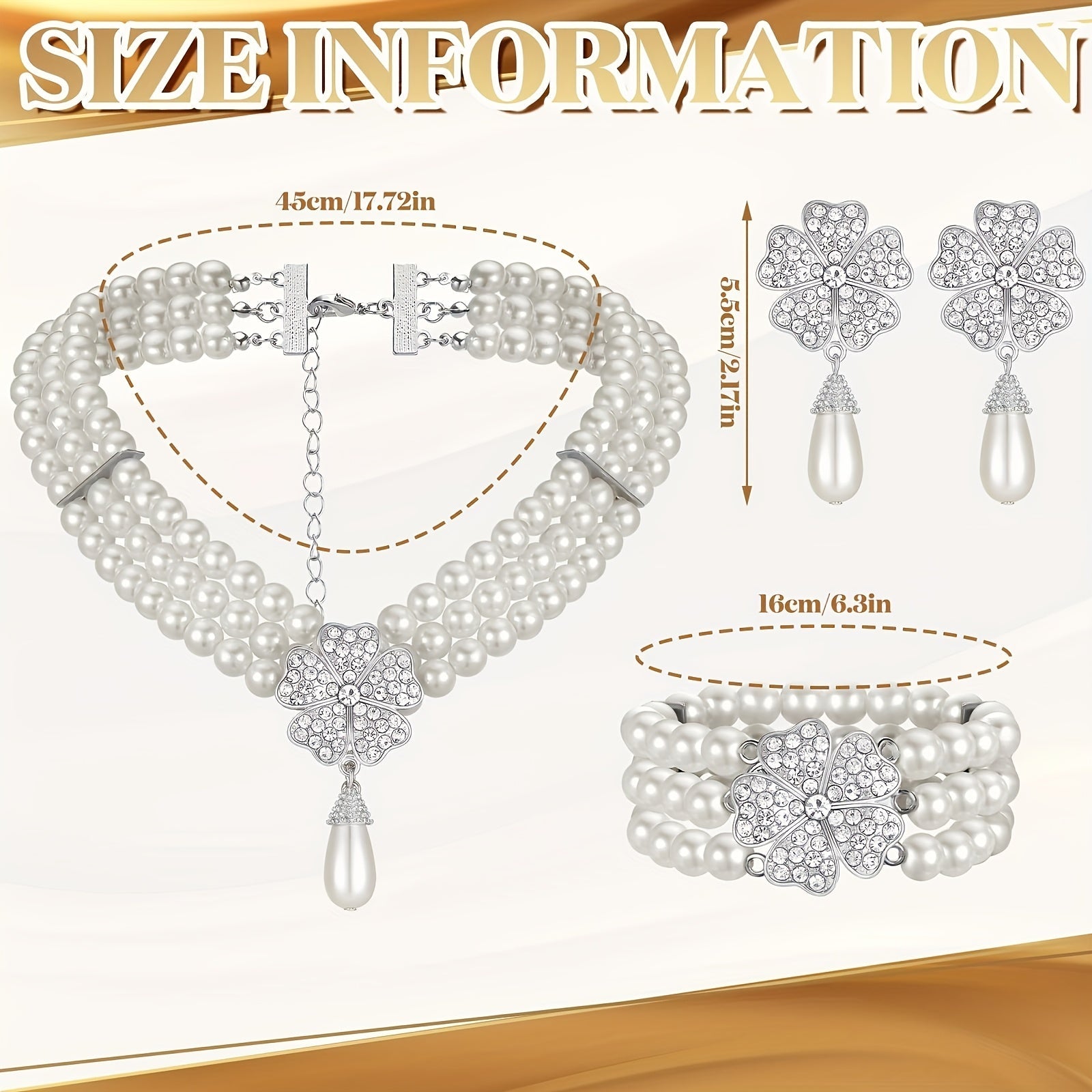 Vintage 1920s Pearl Jewelry Set with Flapper Earrings Necklace and Bracelet for Women