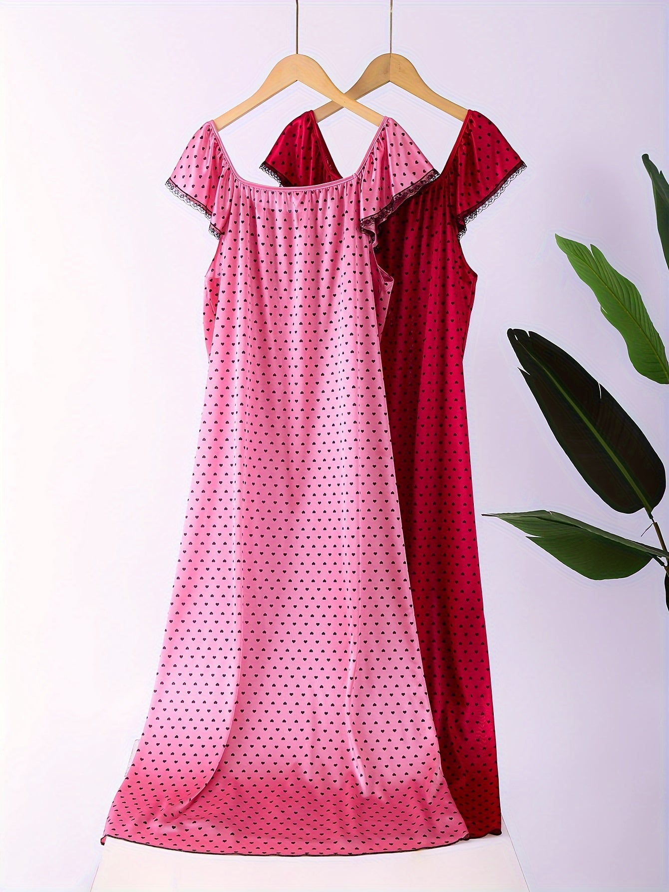 Women's Pajama Set Heart Print Long Sleeve Dress Sleepwear