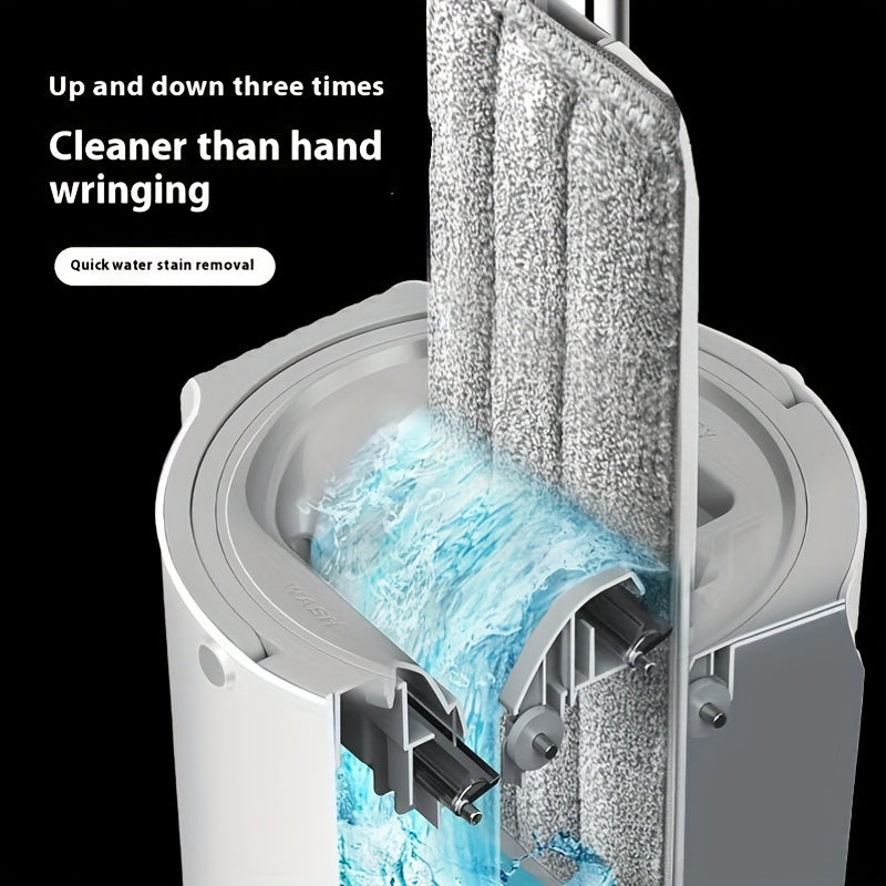 O'z-o'zidan siqiladigan tekis mopu to'plami, zanglamaydigan po'latdan yasalgan tutqich va chelak - Qo'llar bilan ishlatmasdan, quruq va nam mop dizayni bilan yashash xonangizni oson tozalang, qo'llaringizni ishlatmasdan siqish oson.