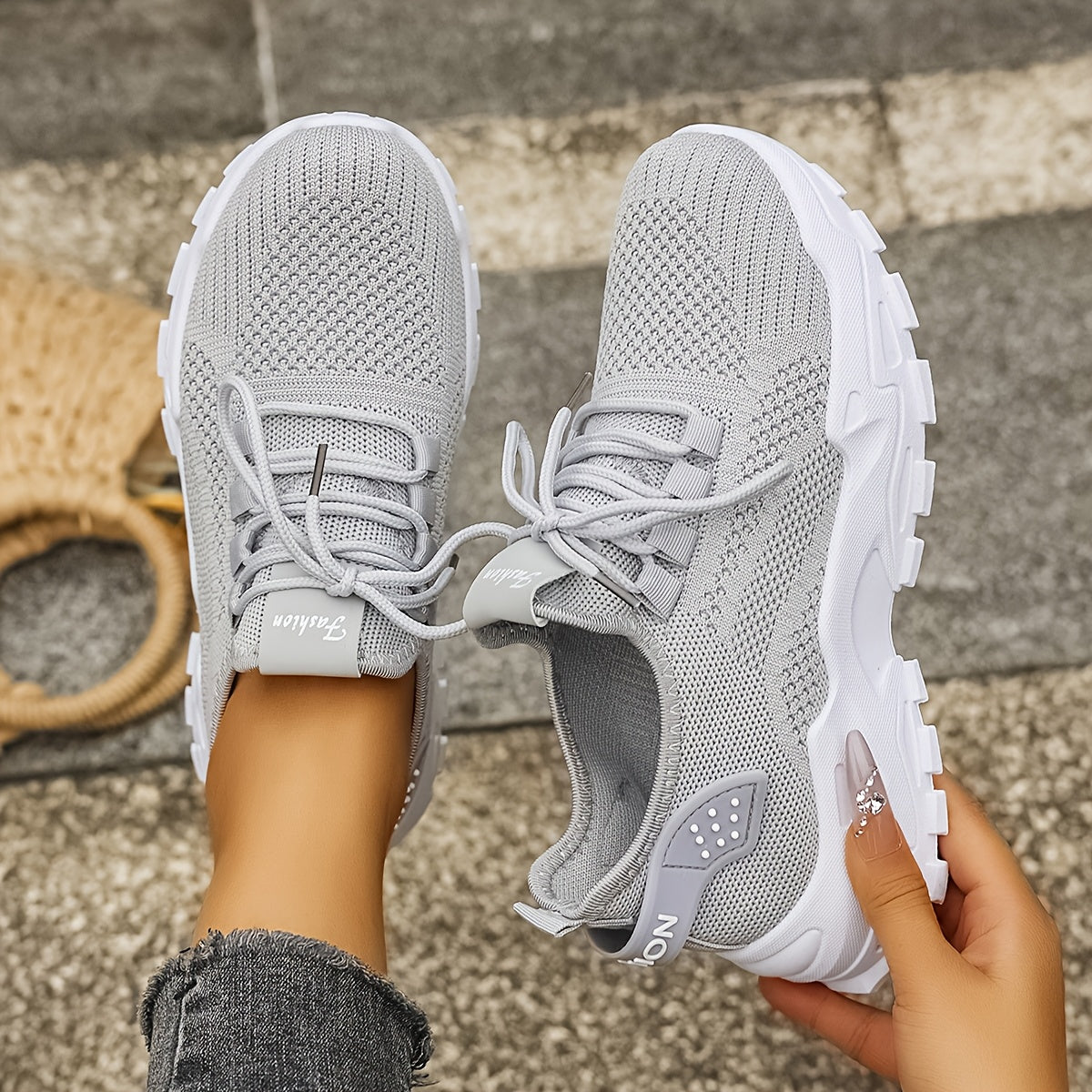 Women’s Light Blue and White Knit Sneakers - Breathable Mesh, Cushioned EVA, Slip-On Low-Top