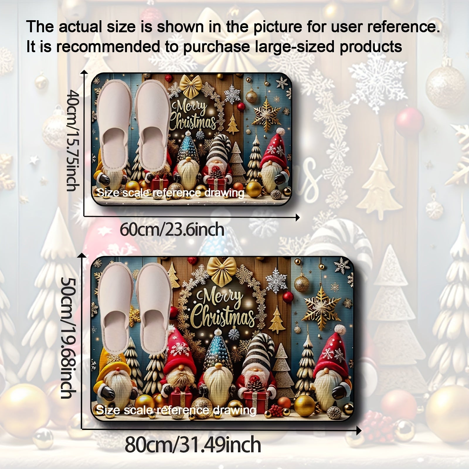 Christmas Gnome Welcome Mat Indoor Outdoor Non-Slip Durable Polyester