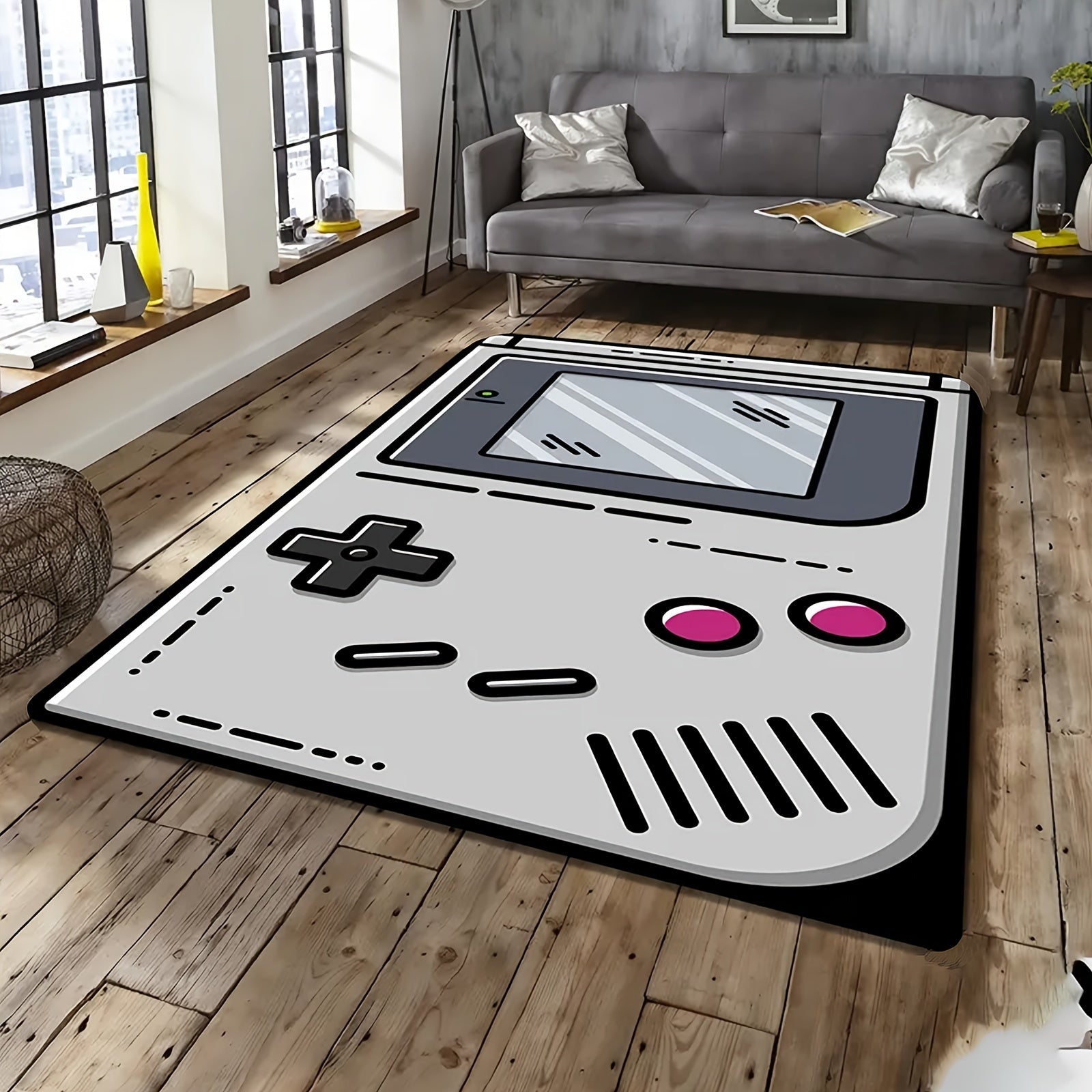 Retro Game Console Design Area Rug Soft Non-Slip Polyester 1cm Thick for Living Room Kitchen