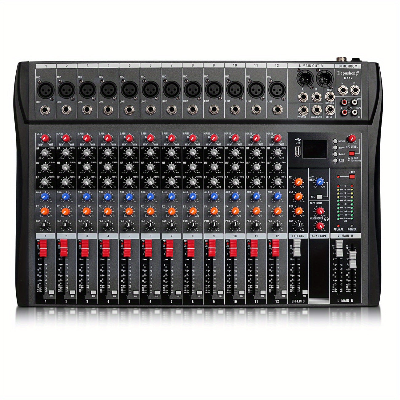 8/12 Channel Audio Mixer with USB XLR Microphone Input RCA Output for Professional and Beginner Use EU Plug