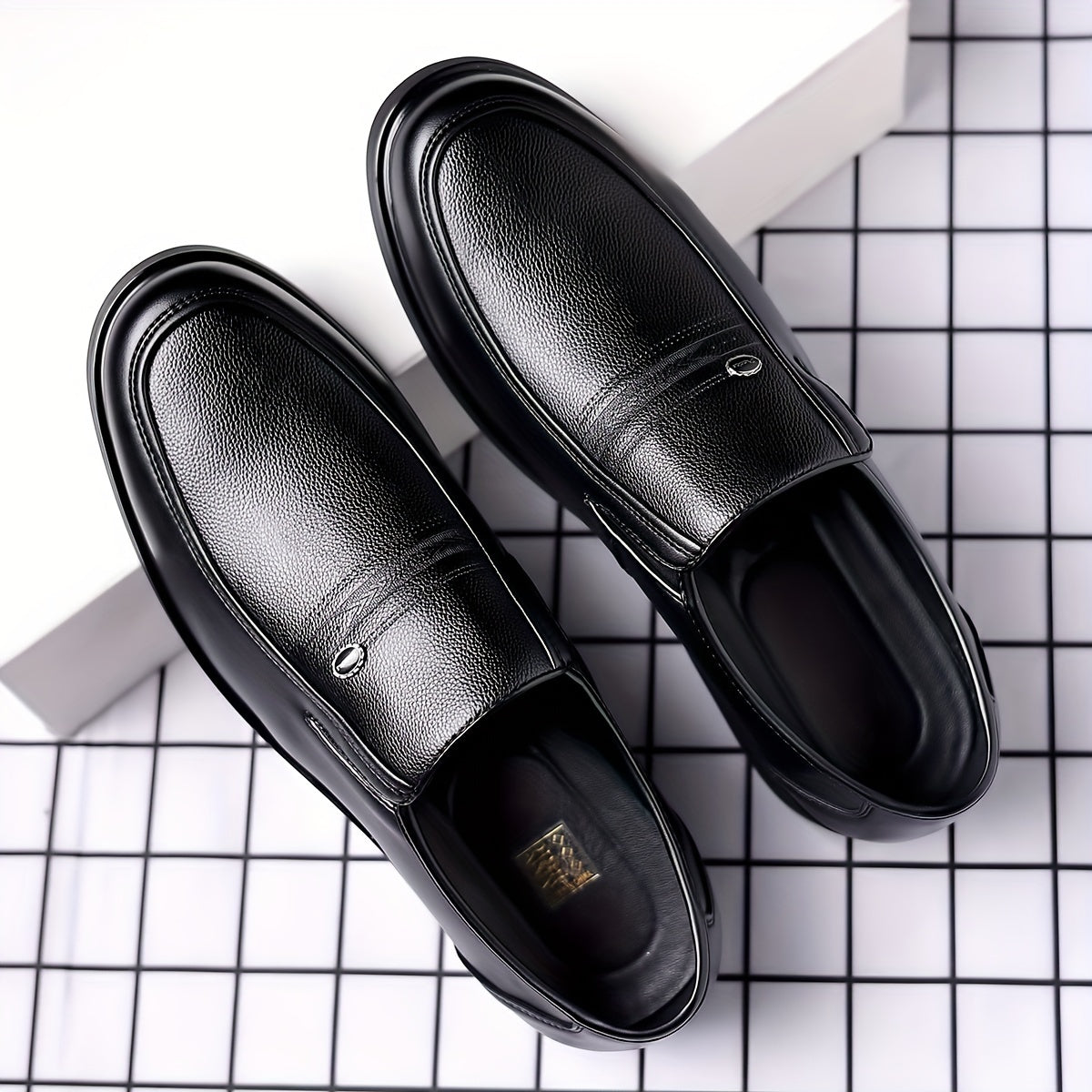 Men's Black Slip-On Loafers with Rubber Sole and Round Toe for Casual Wear