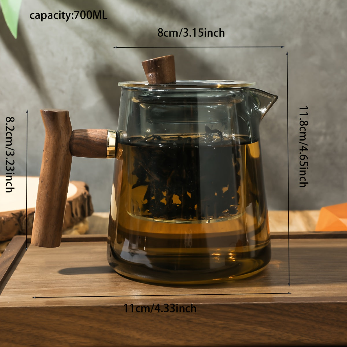 Tetera de vidrio con revestimiento de vidrio y separación de té, elegante para uso exterior