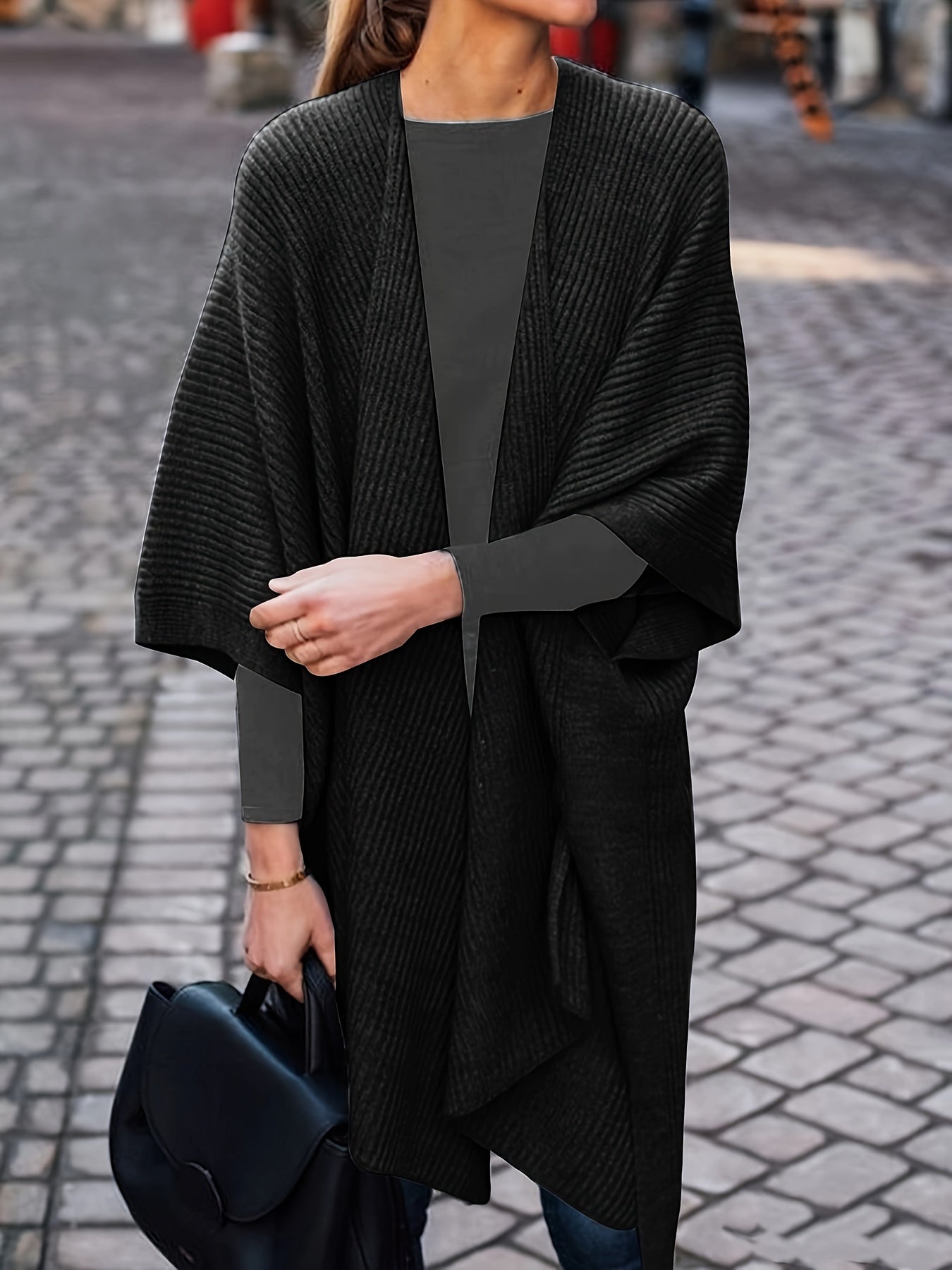 Plus Size Women's Long Sleeve Cardigan Open Front Sweater Black