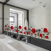Juego de dos pegatinas de pared de mariposas con enredadera de rosas rojas para baño 50x15cm para decoración del hogar