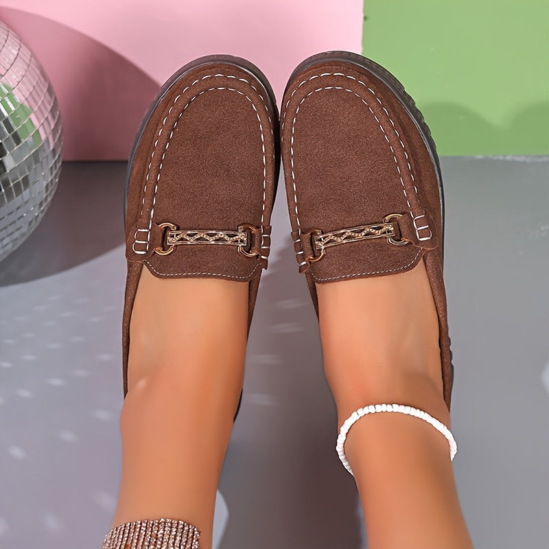 Women's Slip-On Loafers PU Cover Upper TPR Sole Casual Flats Black Brown Light Brown