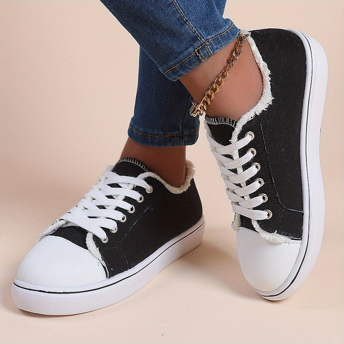 Women's Casual Canvas Sneakers, Low Top, Flat Walking Shoes Plus Size