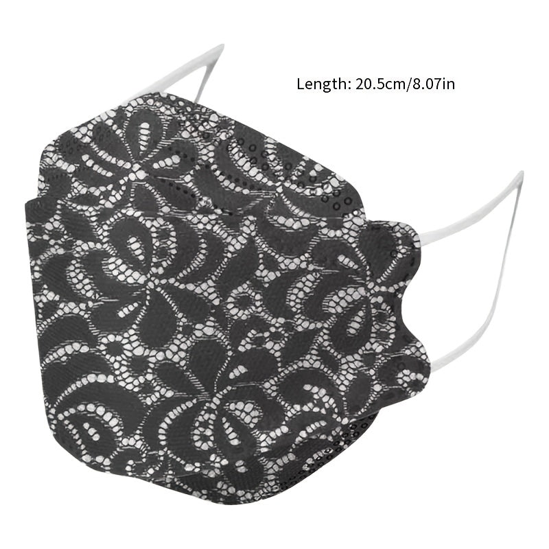 Set of 4 Reusable Lace Face Masks with Printed Design for Casual Wear and Outdoor Activities