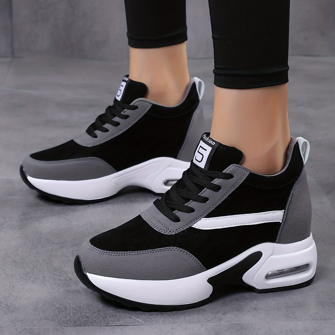Zapatillas casual de colorblock para mujer con cordones, de caña baja y antideslizantes