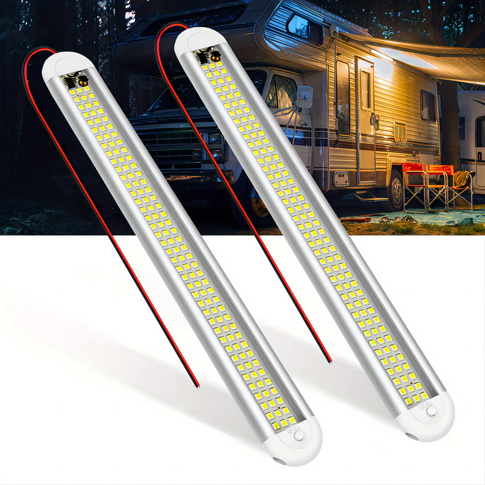 2 Pack White LED Interior Light Bar for RV Van Truck Camper Boat