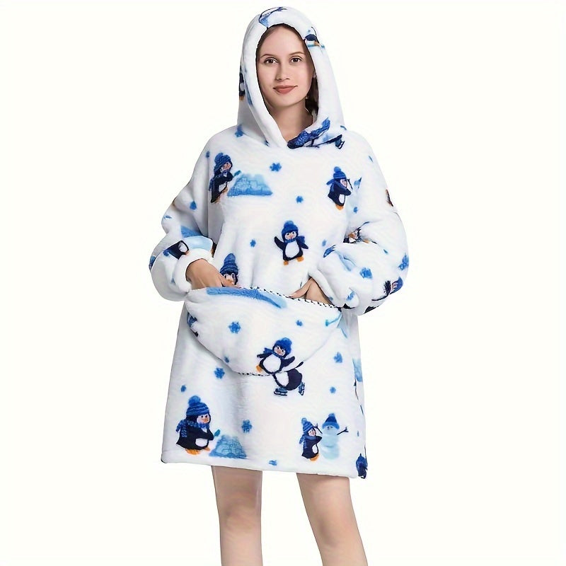 Hooded Fleece Blanket Robe for Adults Cozy Wearable Lounge Wrap