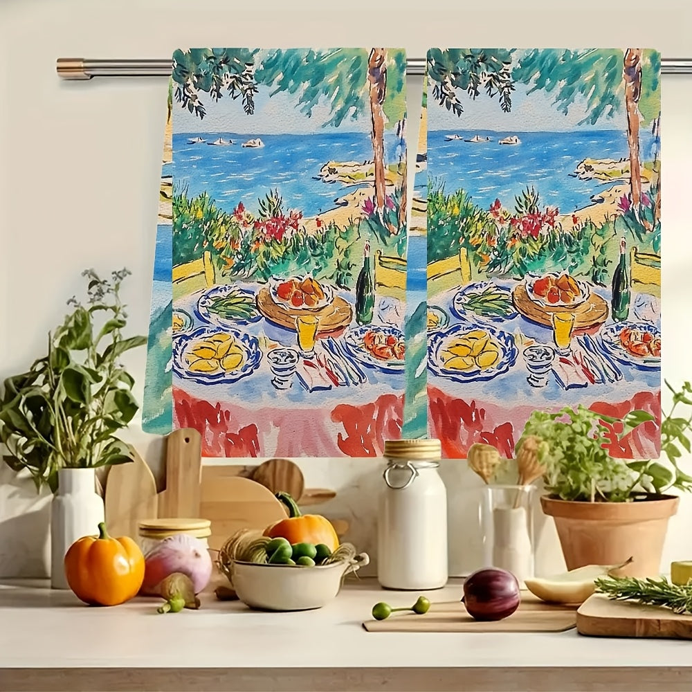 2 ta yumshoq oshxona sochiqlari to'plami, qirg'oq manzarasi, 40x60cm, yutuvchi, mashina yuvishga mos
